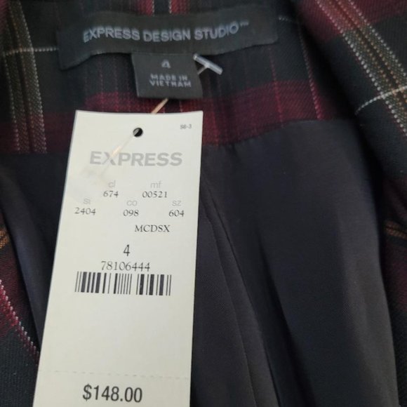 Express Navy/Burgundy Plaid Blazer - Picture 4 of 4